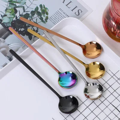 

Factory direct sale stainless steel spoon different color metal matte handle spoon gold spoon, 5 colors