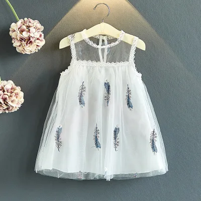

Baby Girl Princess Lace Dress with Embroidery Feathers Mesh Tutu Dresses