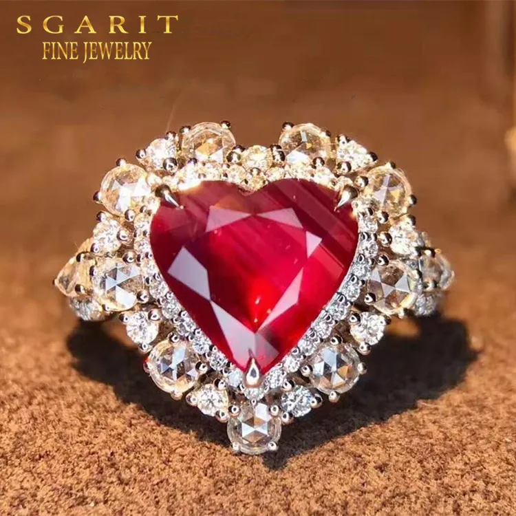 

luxury beautiful bridal gemstone jewelry 18k gold 2.94ct natural unheated pigeon blood red ruby necklace pendant ring