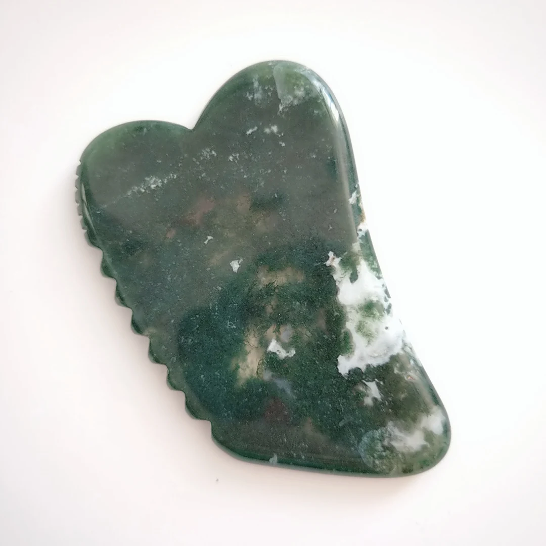 

Natural moss agate Gua Sha Stone jagged square shape Guasha Jade For Face Lifting