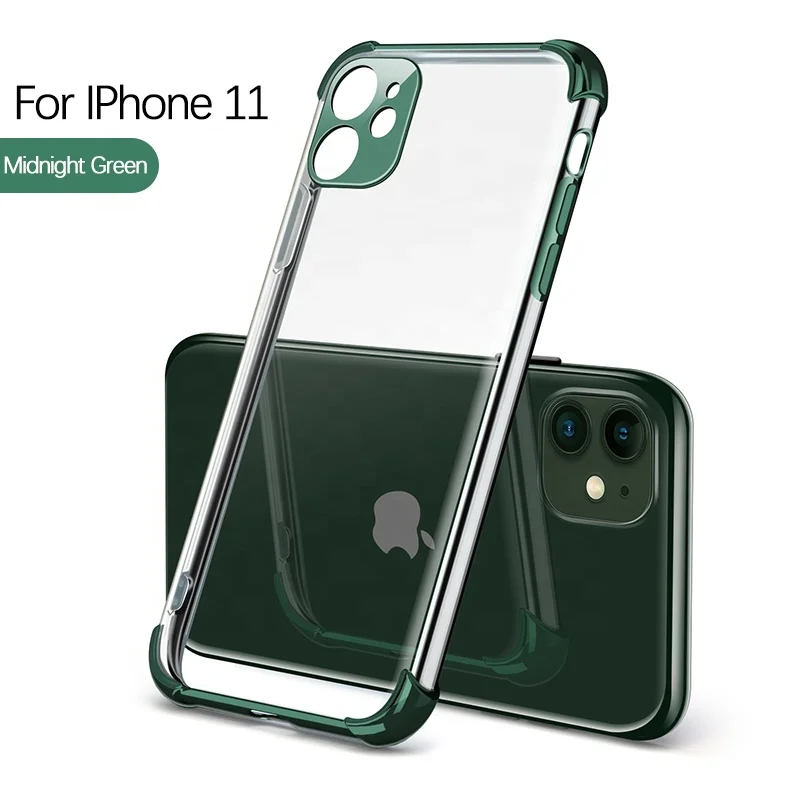 

Unique Camera Protect Metallic Plating Color Four Corner Bumper Shockproof Transparent Phone Case For iPhone 11 Pro Max, Multi-color, can be customized