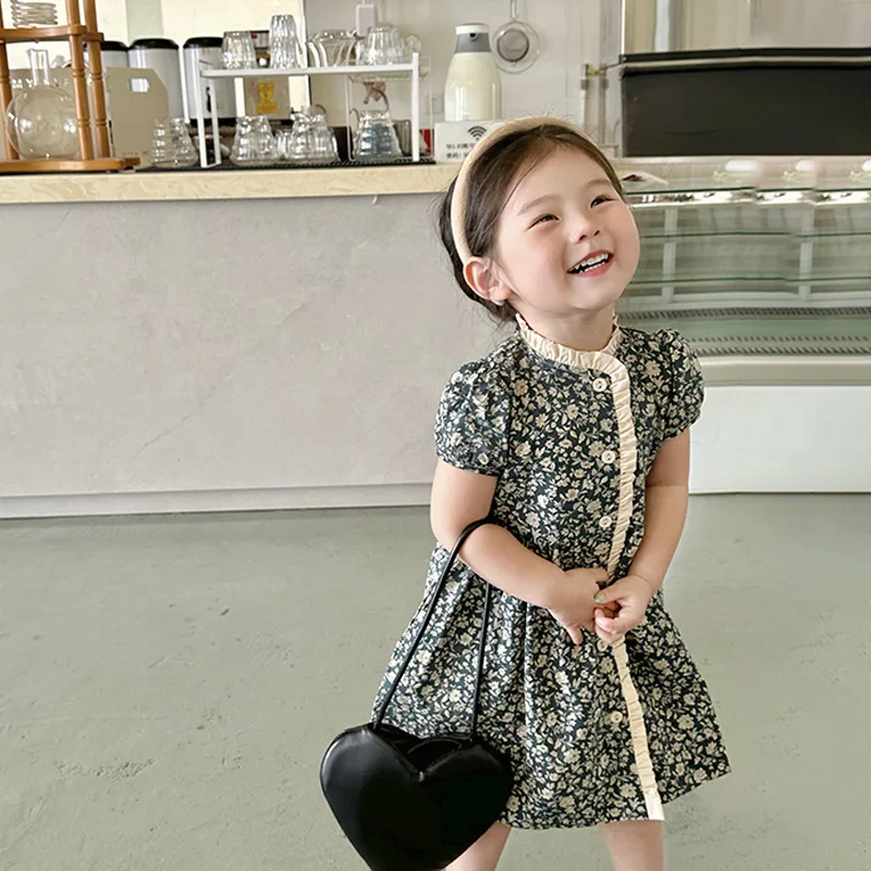 

OEM Flower Girl Dress Pastoral Various Girls Casual Elegant Summer Cotton Floral Print Dress