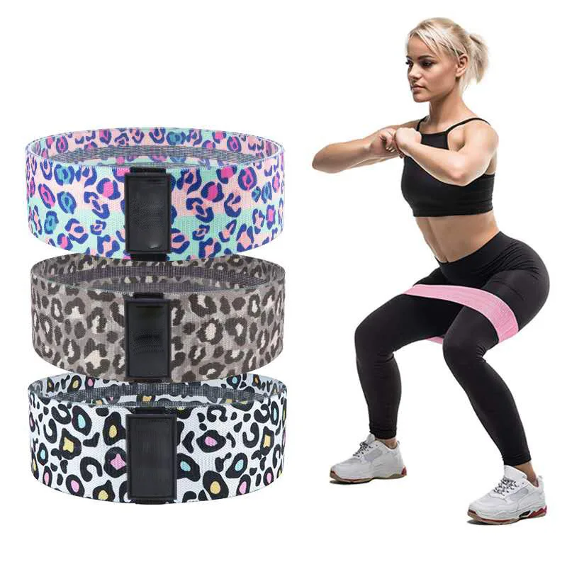 

Hot selling Custom printing Fitness Hip Loop Booty leopard print bands fabric Exercise Resistance Bands Set