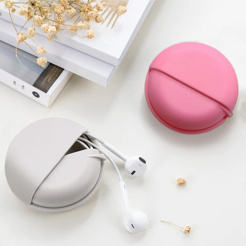 

Container Headphone Protect with Rotating Cover Multi-function Round Shaped Box Organizer Data Line Cables Storage Case Plastic, Picture