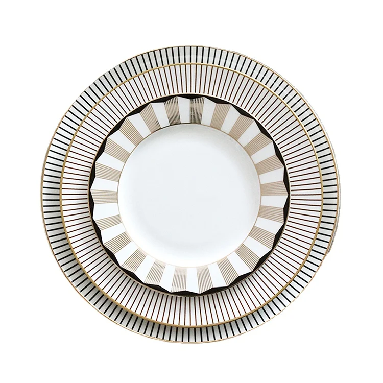 

Western style rays lines ceramic bone china dinner plate sets