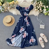 

2020 Sexy women off shoulder floral printed maxi dress