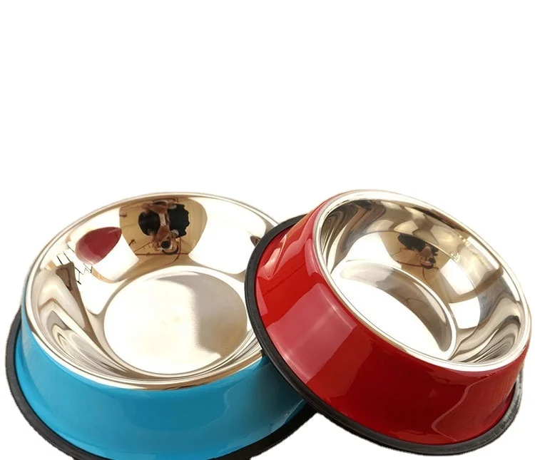 

Wholesale Cat Dog Bowl Colorful Spray Paint Pet Bowl Stainless Steel Non-Slip Single Pet Feeder Pet Bowl, Blue,pink,green,yellow,red,orange