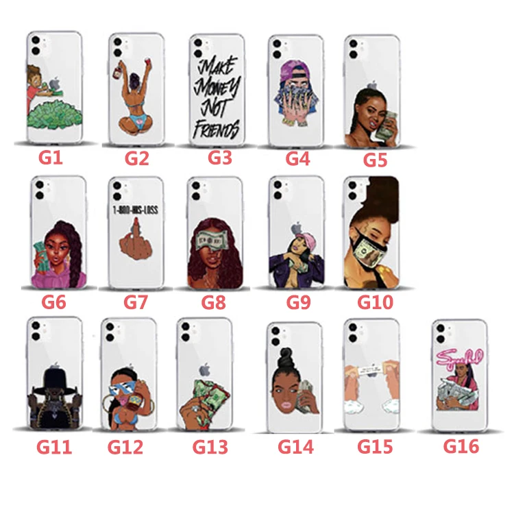 

Make Money Not Friends Pattern Customize Soft Matte TPU Magic Black Girl Phone Case for iPhone 13 X XS Max For iPhone 12 Pro Max, Mix colors
