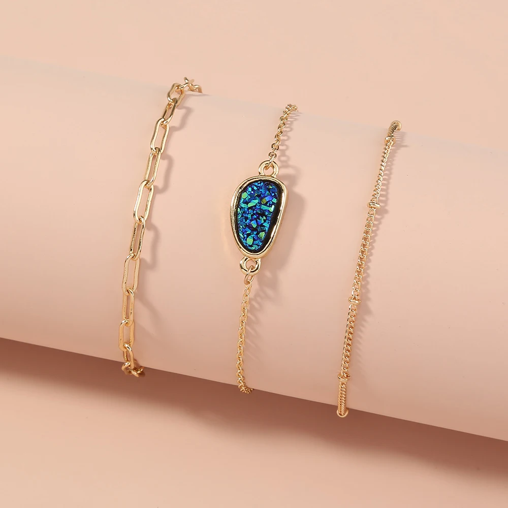 

Plated Beads Chain Charm Bangle Bracelet Set Accessories Jewelry Gold Quartz Druzy Copper Women Blue Zinc Alloy Channel Setting