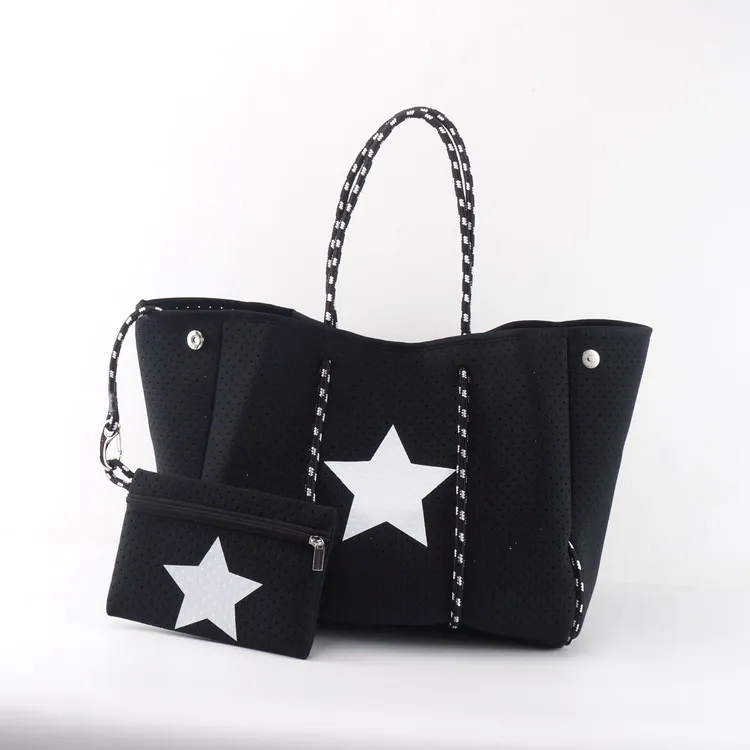 

Star Design Neoprene Fashion Customized Beach Handbag Waterproof Neoprene Beach Tote Bag, Sample or customized