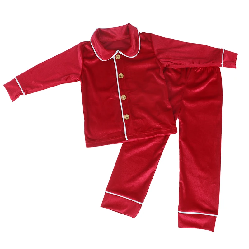 

Fall Wear Solid Color Velvet Children's Pajamas Baby Boys Sleepwear Red Kids Pajama Sets, Customized color
