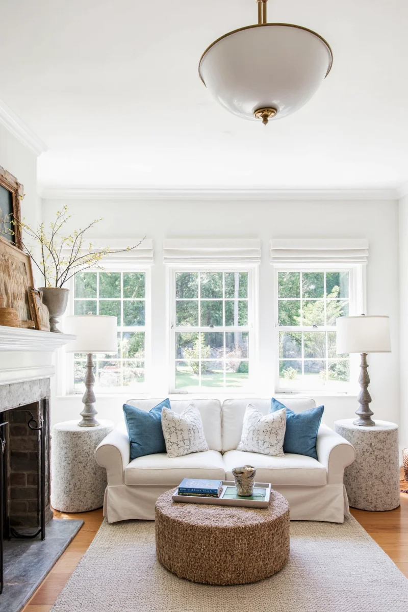 Winter and summer versions of a living room
