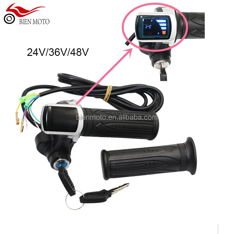 

24V 36V 48V ebike twist throttle with LCD battery display and key lock accessories e-bike parts electric scooter accelerator, Black