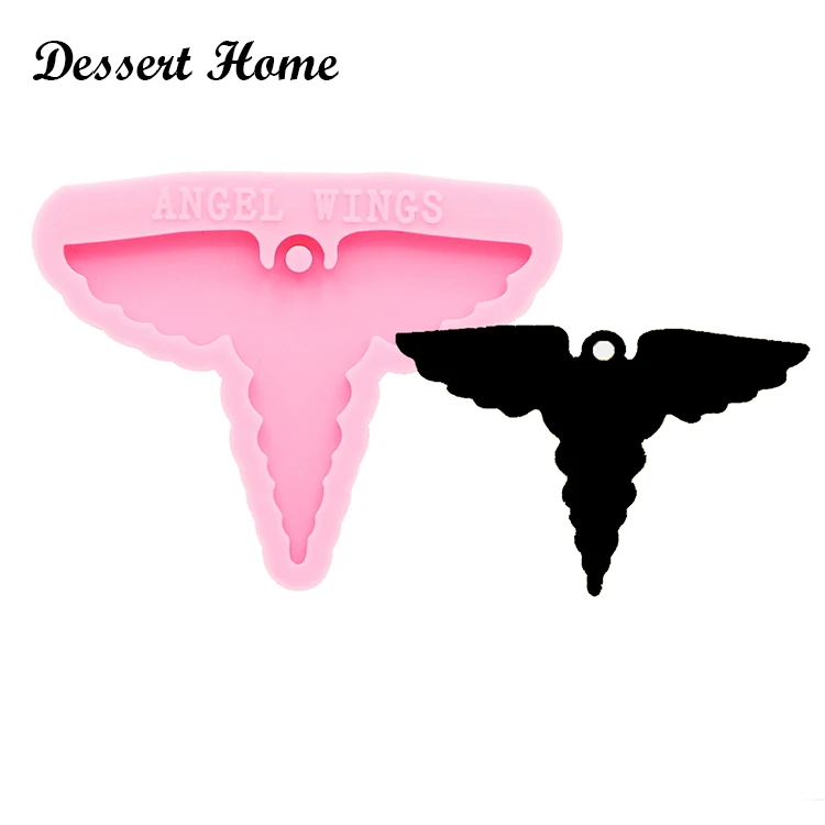 

DY0115 Shiny silicone angel wings shape keychain mold moldes de silicona DIY epoxy resin molds for keychains, Pink