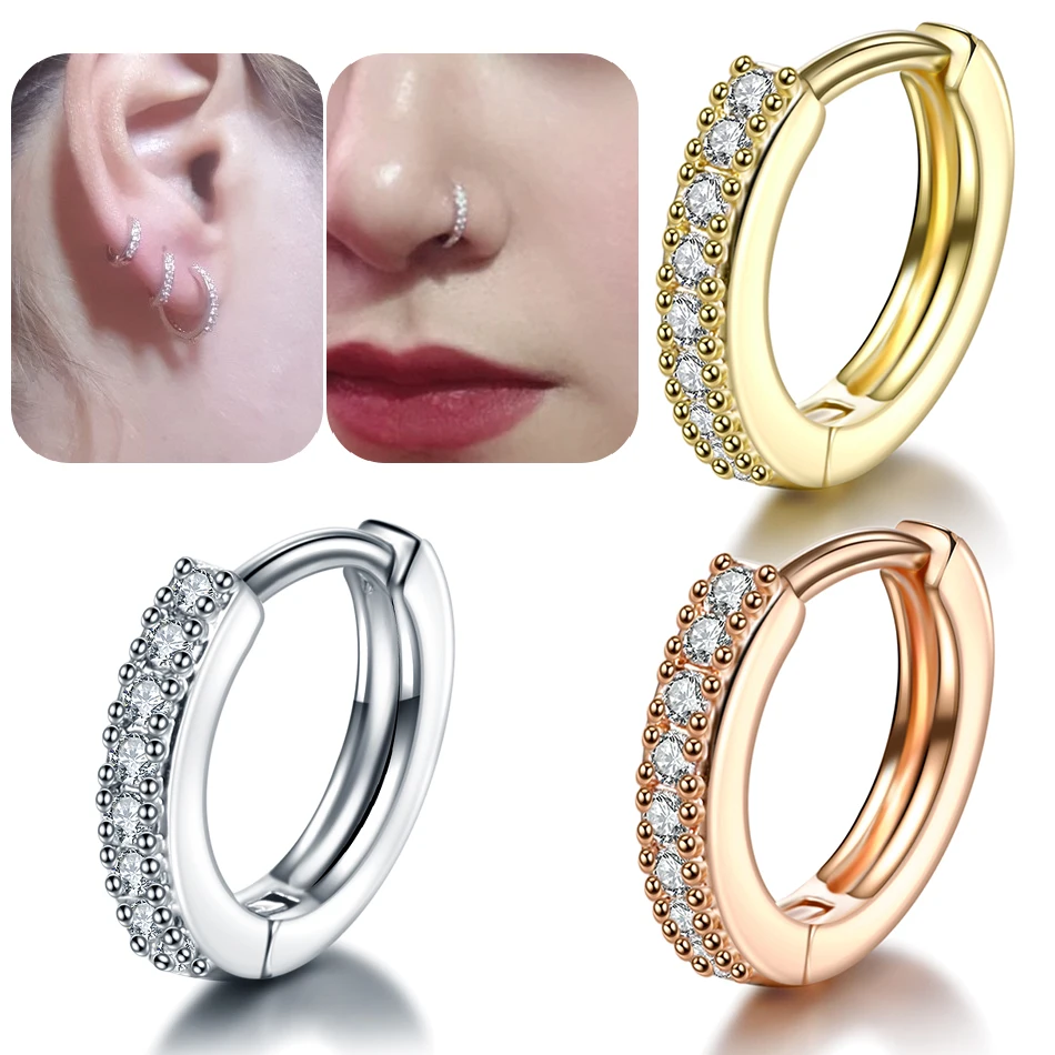 

Copper CZ Cartilage Earring Helix Hoop Piercings Nose Septum Hoop Rose Gold Daith Rook Tragus Nariz Piercings Jewelry