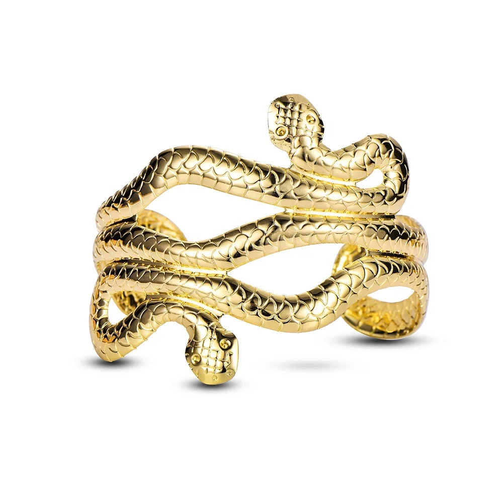 

SC Hot Creative Open Bangle Bracelet Funny Animal Gold Plated Bracelet Adjustable Snake Arm Cuff Bracelet