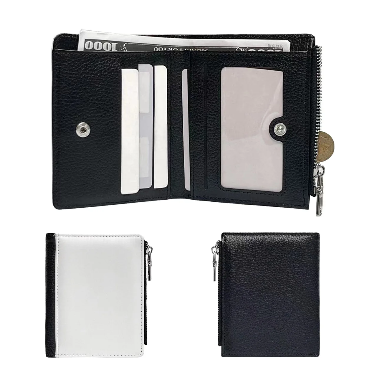 Sublimation Blank  PU Men's Wallet  Document Bag Thermal Transfer Printing Multi-function Zipper Storage Bag Clip