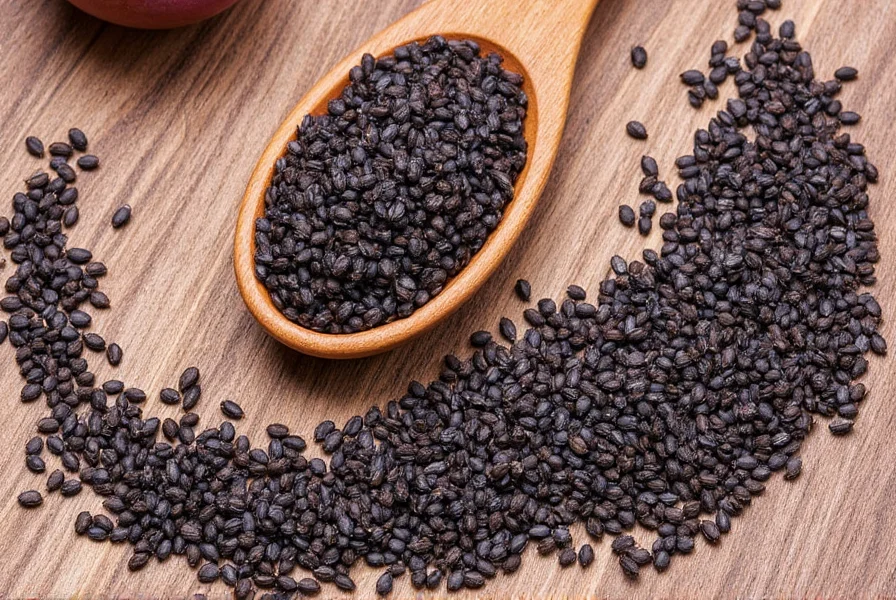 Black Onion Seeds on wooden table