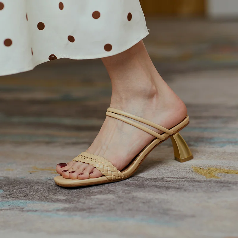 

Elegant weaving Lady high-heeled sandals slipper VYN, Brown,beige,black