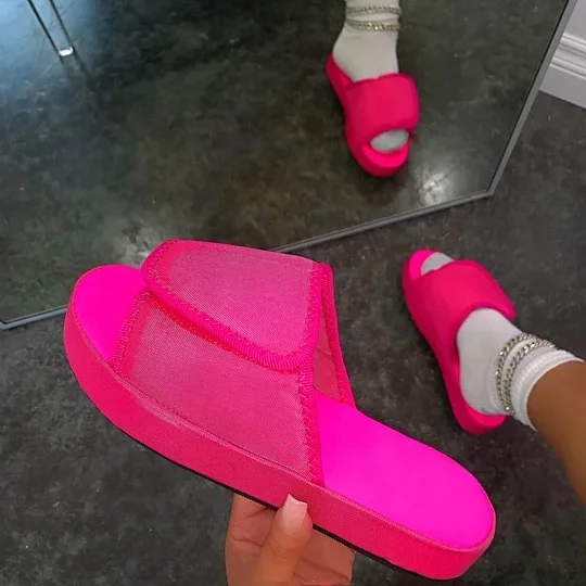 

Single Solid Band Thick Sole Women Slippers Round Open Peep Toe Women's Slides Slippers Summer Slip on Sandals, Yellow,black,grey,brown,pink