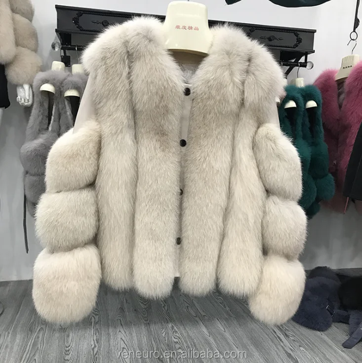 

Fashion Women Real Fox Fur Jacket Short Leather and Luxury Fox Fur Coat