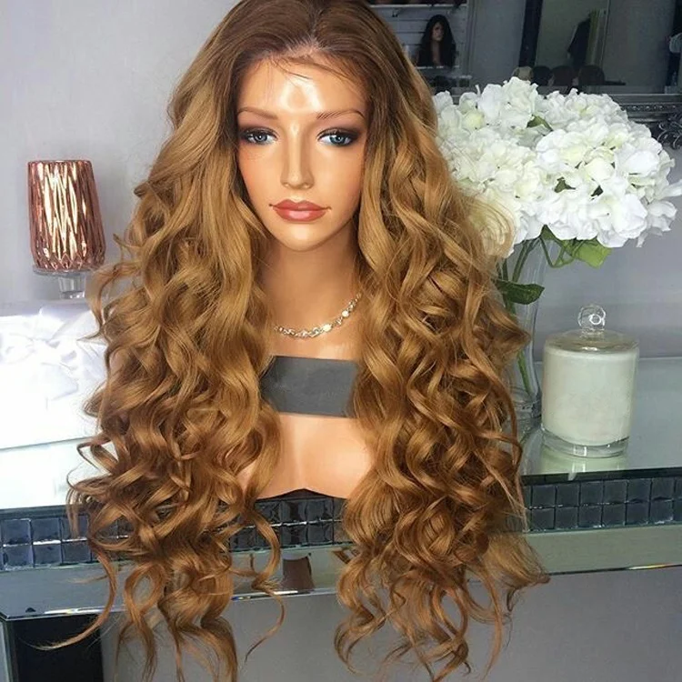 

160% Density 4 27 Two Tone Ombre Color Chinese Virgin Hair Full Lace Wig Water Wave Full Lace Blonde Human Hair Wigs