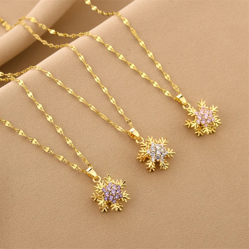 

Minimalist Stainless Steel Lip Chain Necklace Multi Color Rhinestone Necklace Spinner Rotatable Snowflake Pendant Necklace