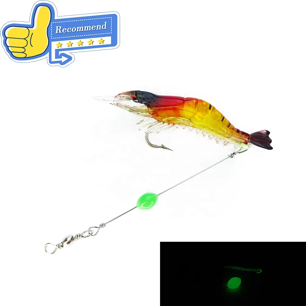 

Leading Shrimp Rig Soft 7g 9cm fishing Lure with luminous bead, 7 colors