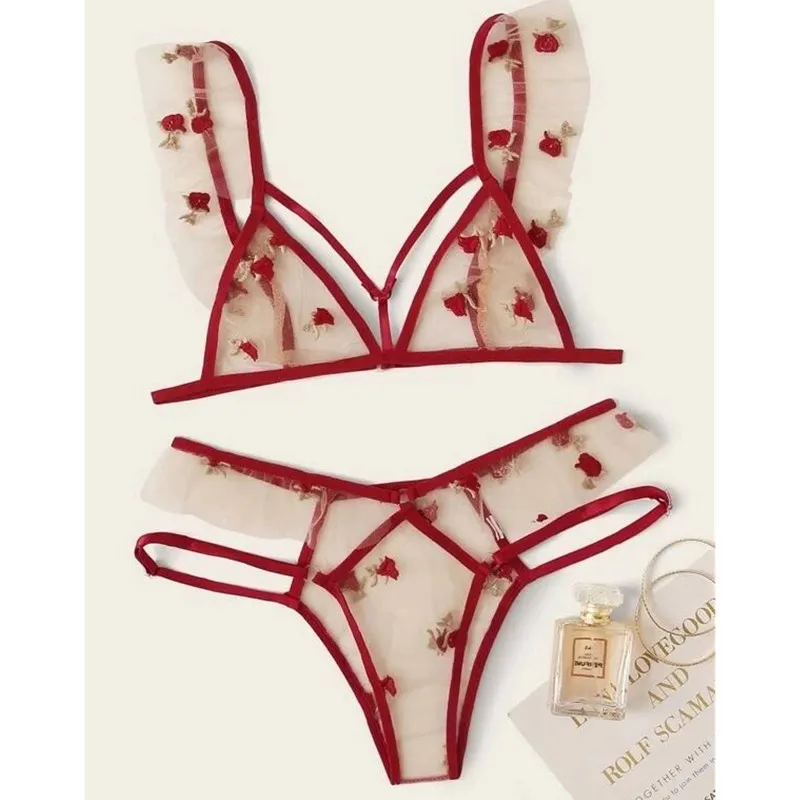 

New lengerie woman sweet rose lace set nuisette femme lingerie bamboo fabric underwear, Customizes color