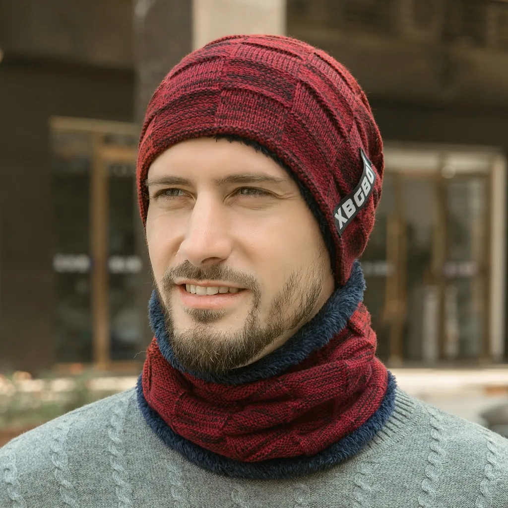 
2020 wholesale men winter knit beanie hat and scarf set 