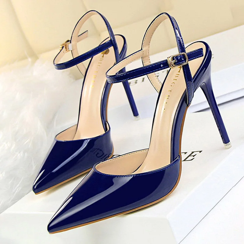 

BIGTREE Shoes Fashion High Heels Shoes Patent Leather Woman Pumps Sexy Women Heels Blue Sliver Stiletto Heels Women Sandals 2021
