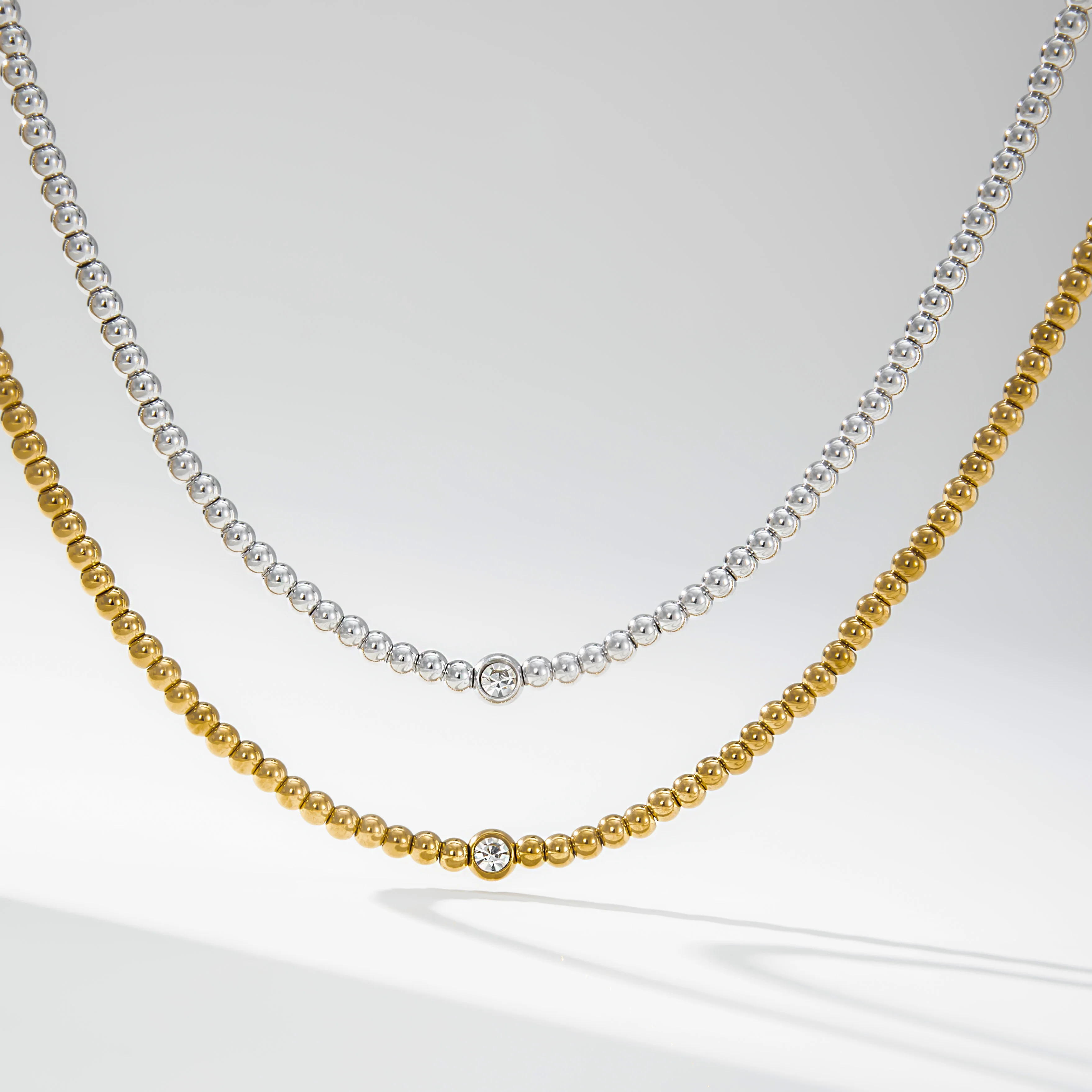 YF3346 Fashion 18k Gold Plated Jewelry 316L Stainless Steel Cubic Zircon Beads Necklace Luxury Diamond Choker Necklace