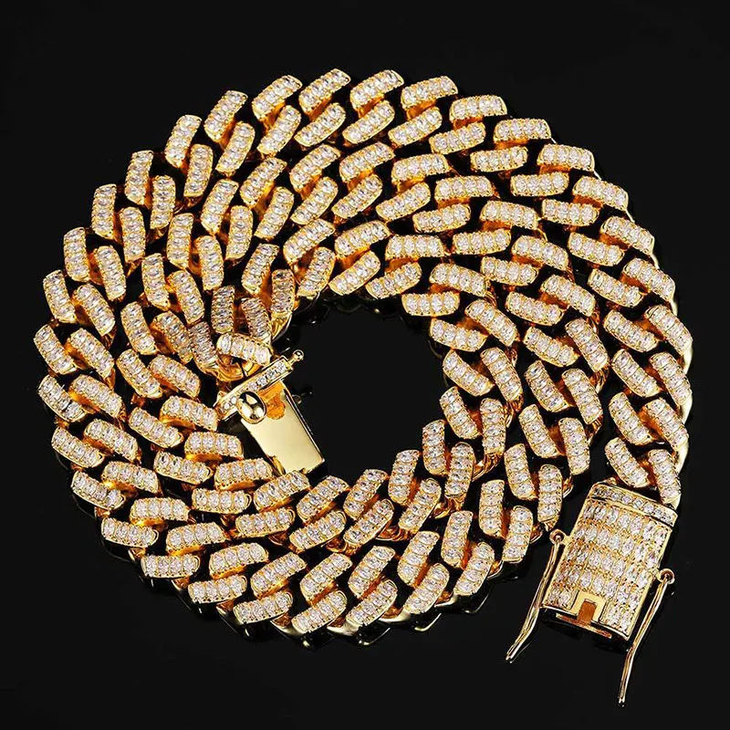 

12mm Cuban Baguette Chain Hip Hop Iced Out Diamond Baguette Cuban Link