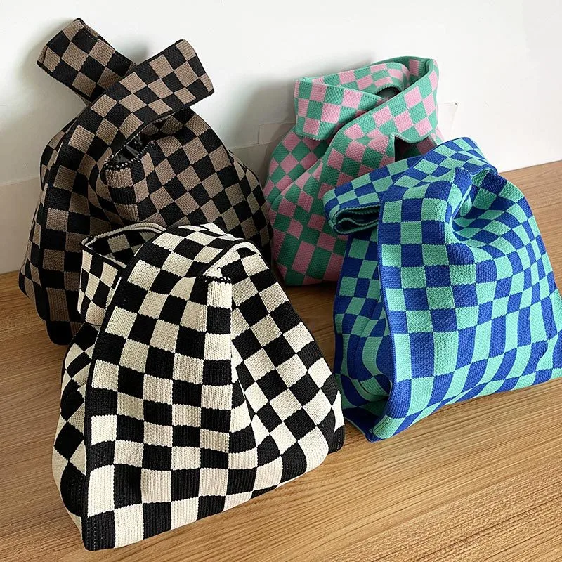 

Autumn and winter new checkerboard woolen knitted bag fashion hand-woven woven bag for women, Customized color