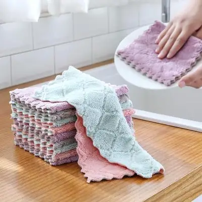 

Kitchen Super Absorbent Rag Cleaning Cloth Double layer Coral Fleece Dish Towel Dish Cloth Kitchen Rag Gadgets, Customized color