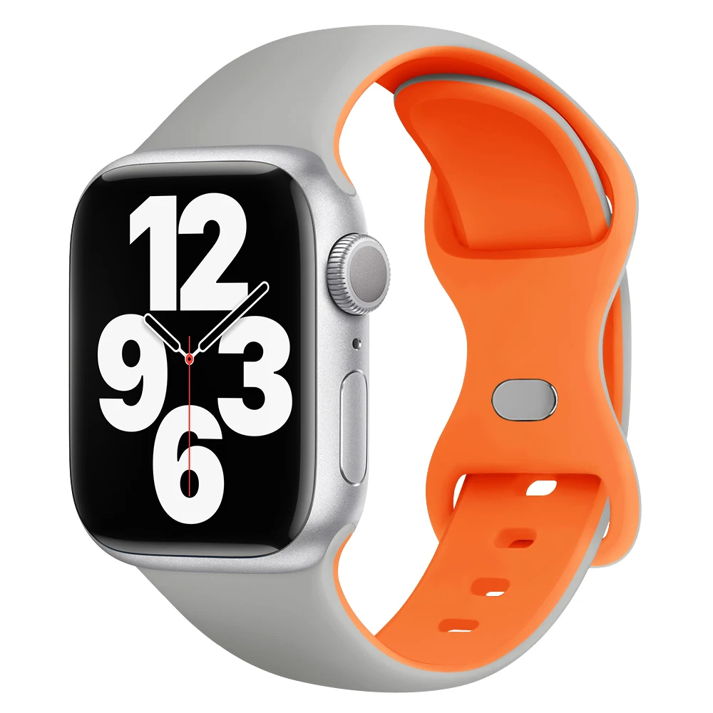 

New color matching Silicone sports double color butterfly buckle strap 38mm 45mm for Apple iWatch band Ultra 8 7 6 5 4