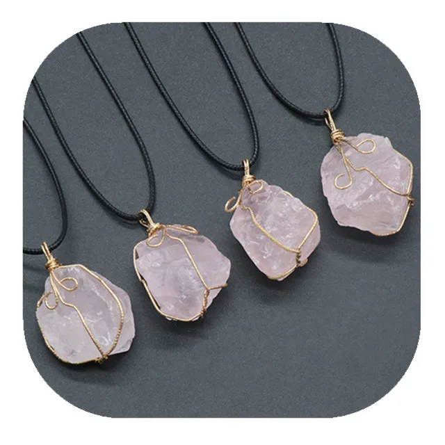 

Bulk wholesale natural crystal jewelry wire wrapped rose quartz raw pendants for gifts