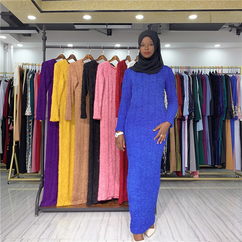 

Fashion spandex fashion maxi dress with stripe pattern Dubai Muslim solid color dress with nice elastic Turkey fashion abaya, 8 colors