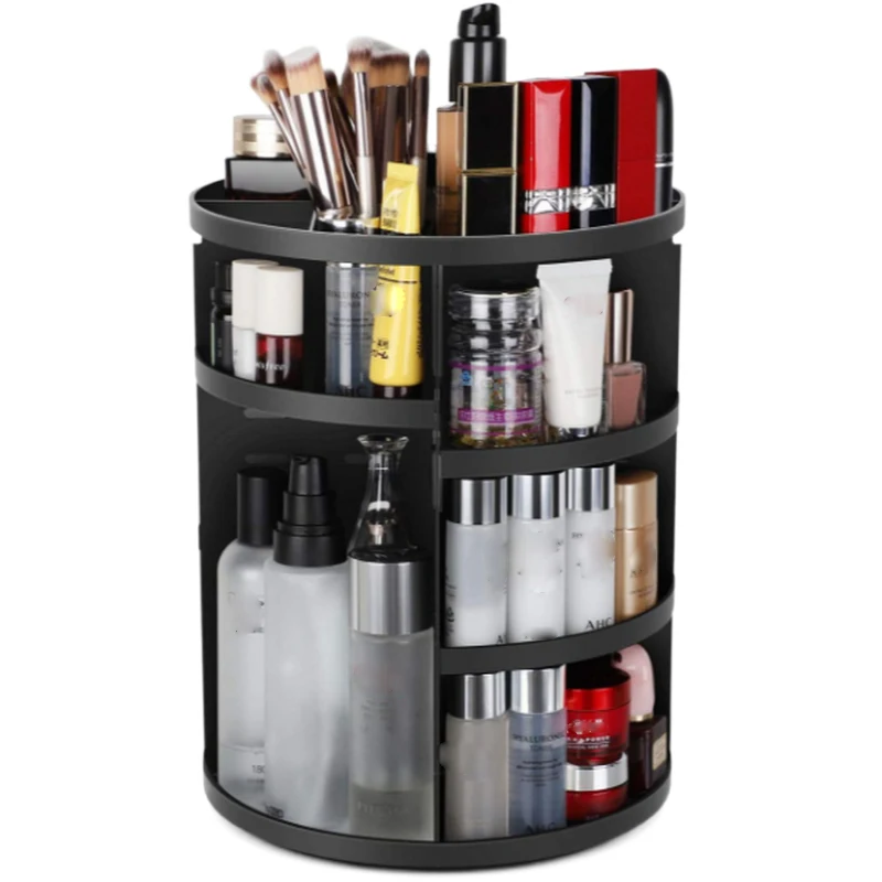 

360 Degree Rotating Makeup Organizer Spinning Bathroom Organizer Countertop Cosmetic Organizer Shelf for Bedroom Vanity, Black/white/transparent