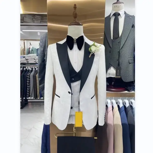 White Mens Suits Blazers Groom Ceremonies Groomsmen Wedding/Prom/Dinner 3 Pieces ( Jacket +Waistcoat+Pants) MS723