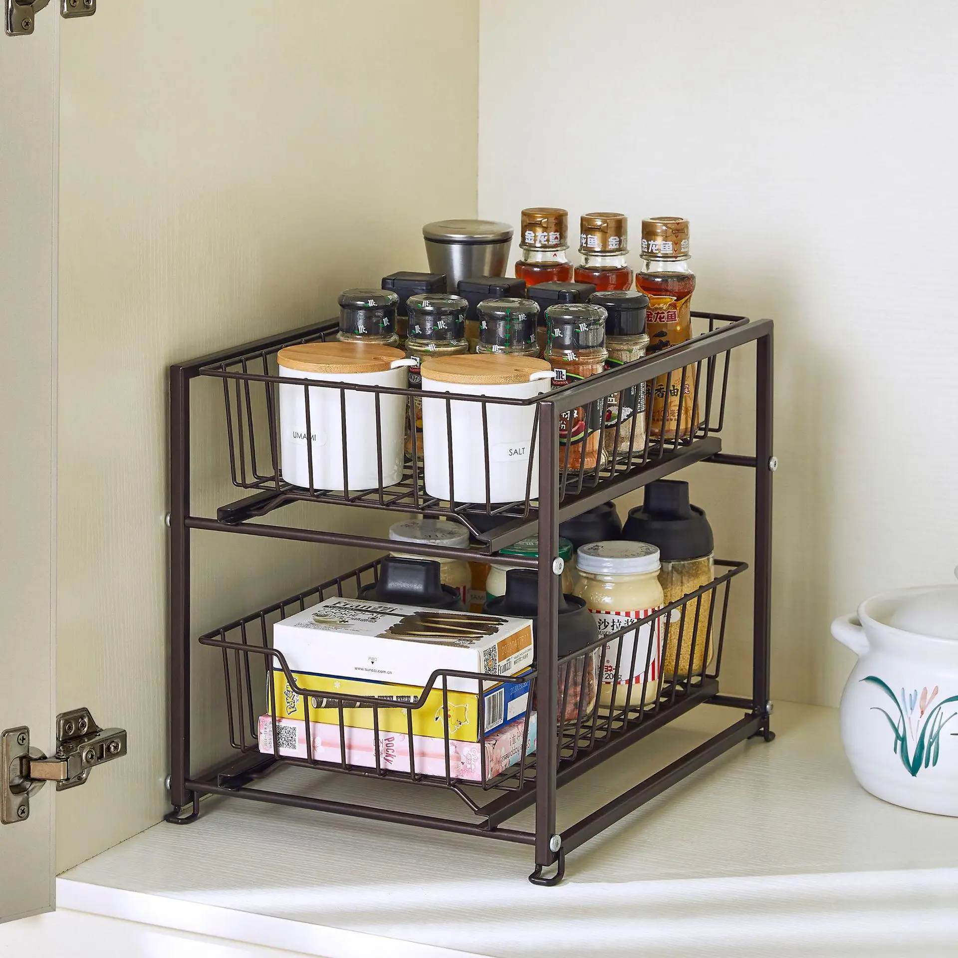 

Creative multi layer superposition seasoning rack storage rack floor type