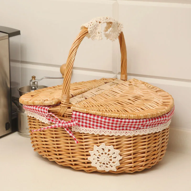 

Wholesale storage hand-woven picnic basket, shopping basket, wicker woven outdoor wicker fruit basket, Photo