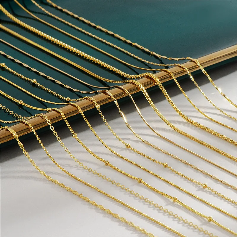 

Shining 18K Gold Plated DIY Snake Box Bead Wave Link Chain Necklace S925 Silver Chains Chokers Necklace Jewelry Making