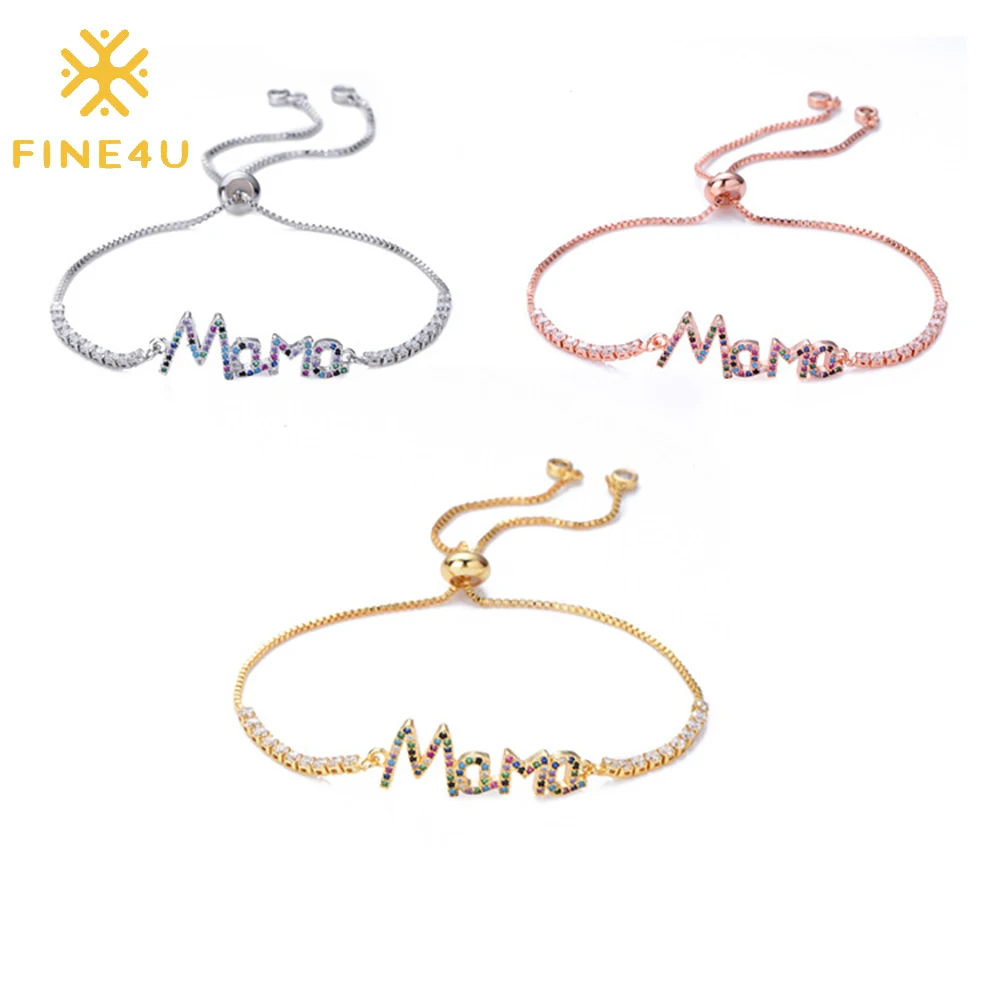 

Mothers day gifts jewelry adjustable copper iced out gold plated tennis chain pulseras para mom charm mama bracelet, Steel/gold/rose gold