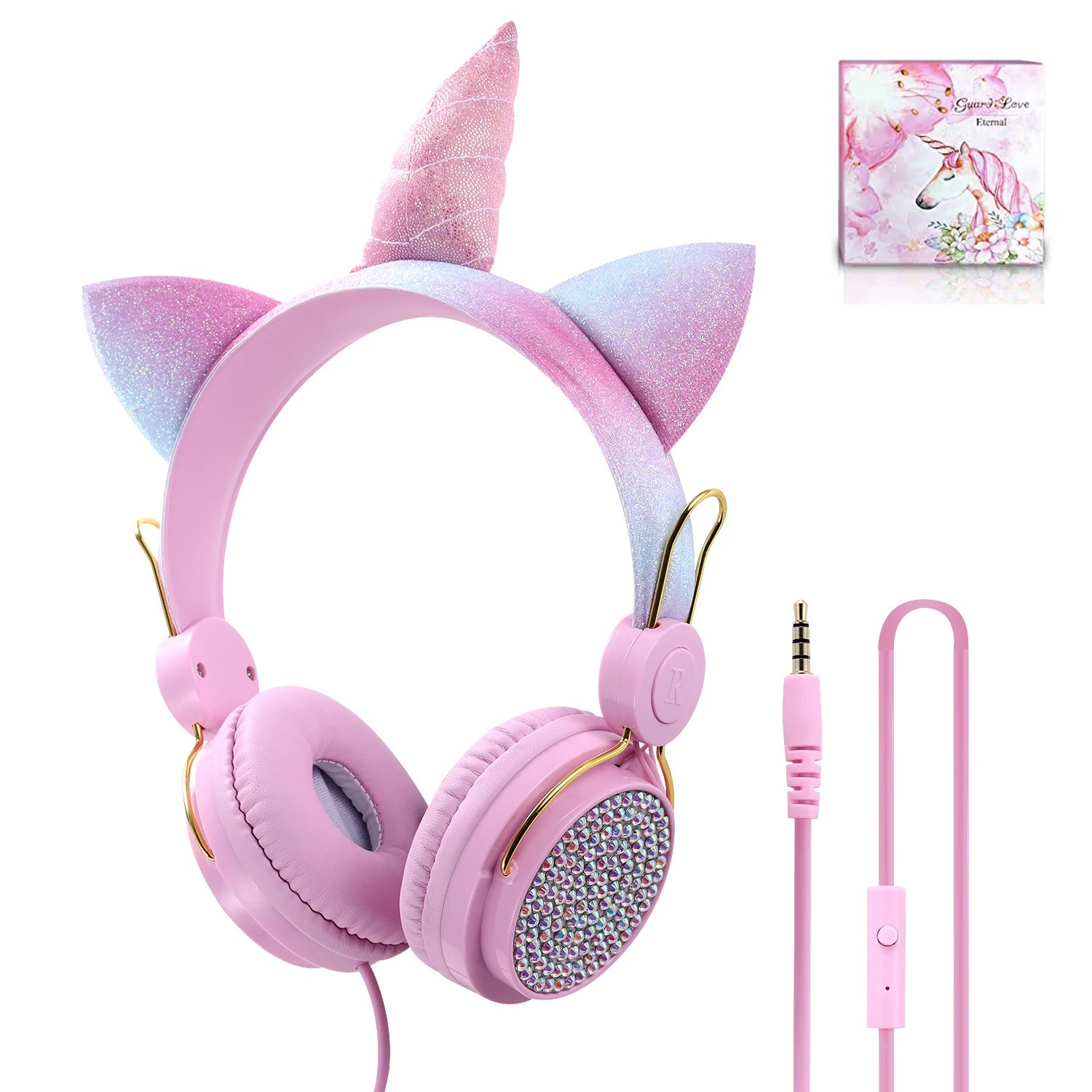 

Cute Unicorn Wired Headphone Children Earphone Adjustable headband Headset Kids Unicorn Headphones with Microphone for girls