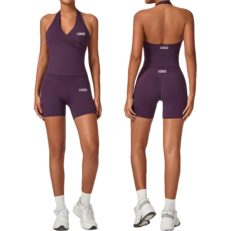 两Piece Set Quick-Dry挂脖设计Yoga Set