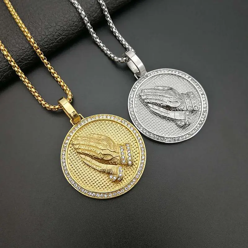 

Drop Shipping 3151 Stainless Steel 18k Gold Plated Prayer Coin Necklace Pendant Jewellery with Chain