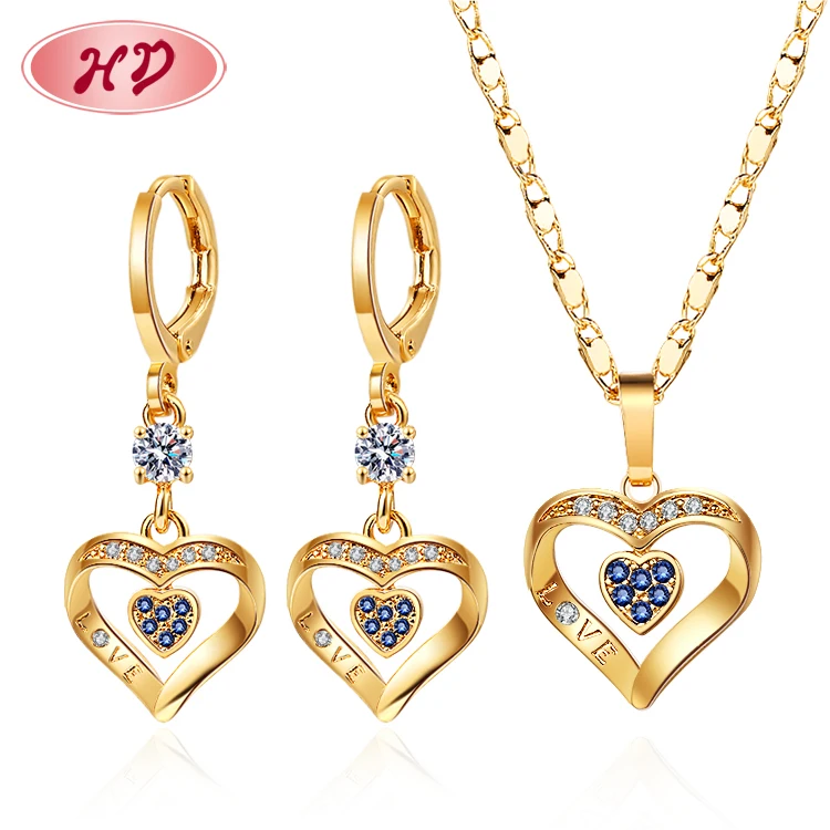 

Heart Shaped Ladies Earring Matching Necklace Set of Jewelry Plated Jewelry Gold Zircon Stone for Woman Brass Trendy Alloy 18k