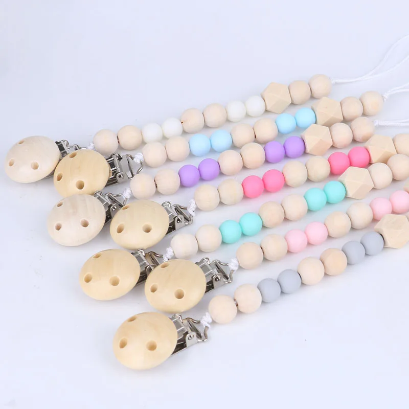 

7 Colors Wooden Pacifier Clips infants Soother Clips Baby Pacifier Holder infant Teething Toy infants Dummy Clip M45
