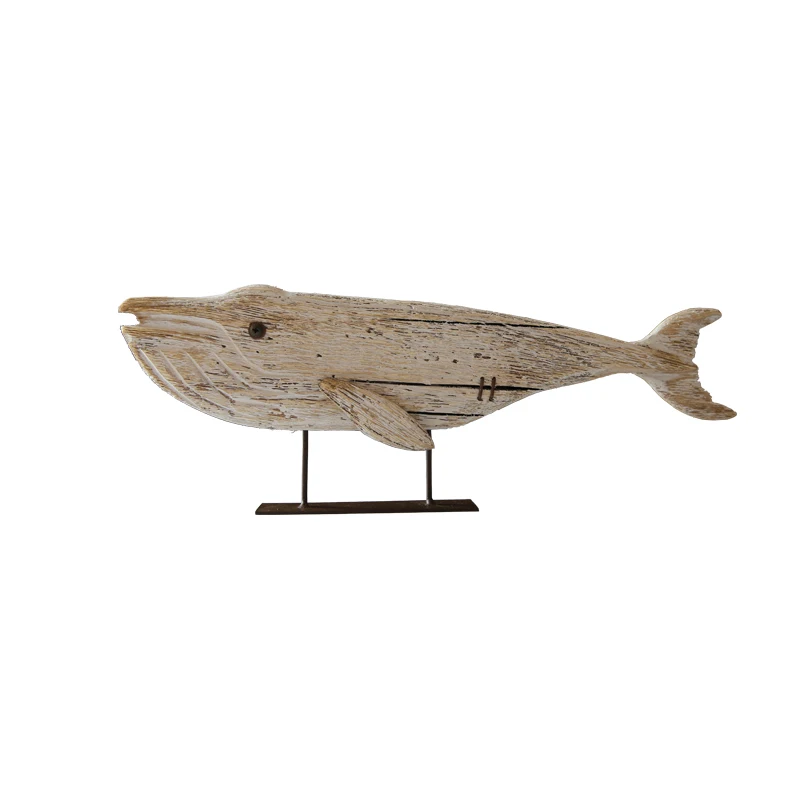 

YBOX vintage handmade standing wooden fish home decor